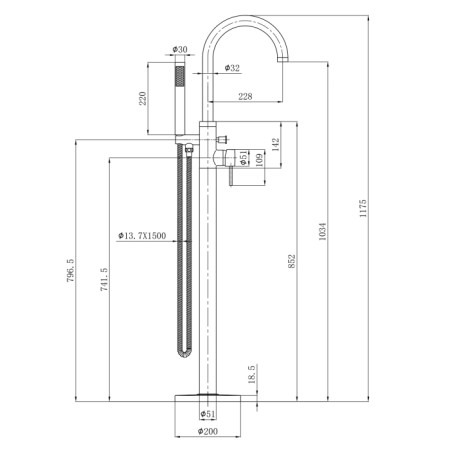 Aqualine Ceto bateria wannowa wolnostojąca chrom BV357