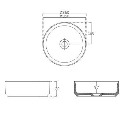 Isvea INFINITY ROUND umywalka ceramiczna nablatowa Ø36x 12 cm czarny mat 10NF65036B