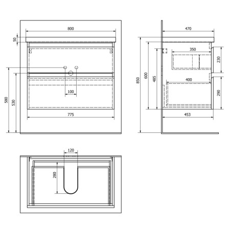 Aqualine ALTAIR szafka umywalkowa 77.5x60x45cm biała AI280