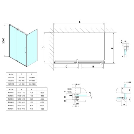 Polysan ROLLS LINE prostokątna kabina prysznicowa 1100x800 mm wariant L/R szkło czyste RL1115RL3215