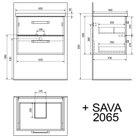 Aqualine VEGA szafka umywalkowa 62x50x43.6cm 2 szuflady biały VG064