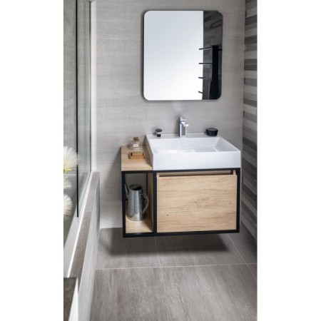 Sapho SKARA szafka pod umywalkę 80x49.5x46.5cm czarny mat/dąb Alabama CG003-2222