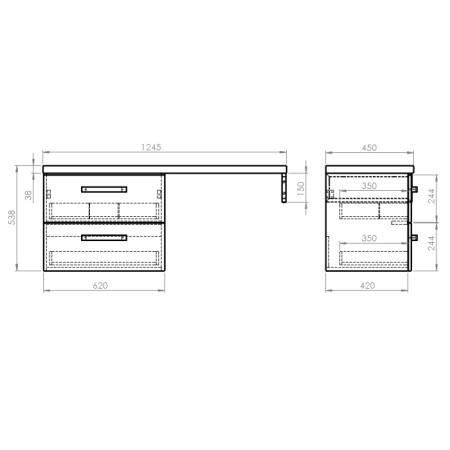 Aqualine VEGA zestaw łazienkowyszerokość 125 cm biały/dąb platin VG064-03