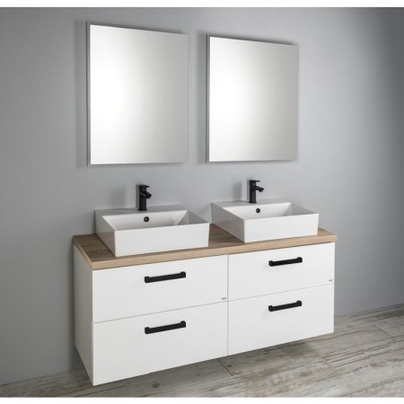 Aqualine VEGA zestaw łazienkowy szerokość 145 cm biały/dąb platin VG073-04
