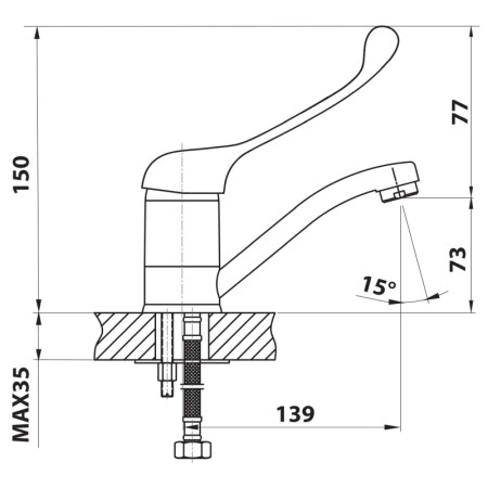 Bruckner HOFFER bateria umywalkowa bez odpływu obrotową wylewką Dźwignia medyczna chrom 424.004.1