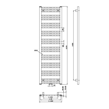 Bruckner ALBRECHT grzejnik 400x1570 mm podłączenie środkowe biały 600.113.4