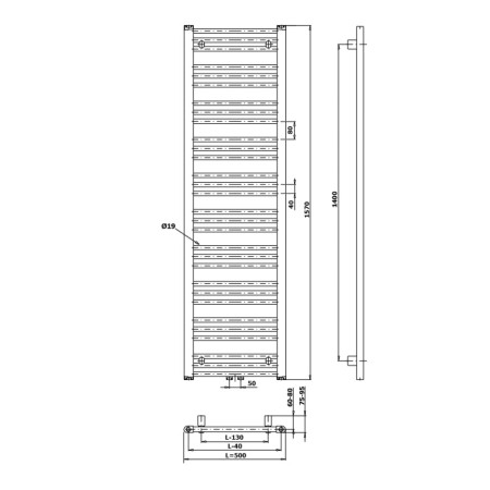 Bruckner ALBRECHT grzejnik 500x1570 mm podłączenie środkowe biały 600.115.4