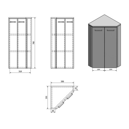 Aqualine ZOJA/KERAMIA FRESH szafka narożna 35x76x35cm dąb platin 50323