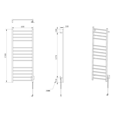 Sapho ESKINADO elektryczna suszarka na ręczniki kwadratova 600x1500 mm 130 W stal nierdzewna polerowana ER450V