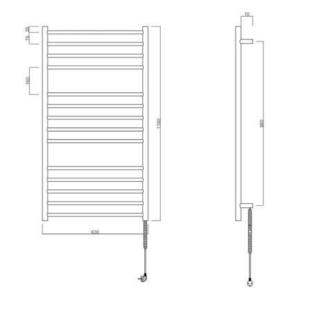 Sapho REDONDO elektryczna suszarka na ręczniki okrągła 630x1160 mm 130 W stal nierdzewna polerowana ER230V