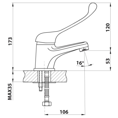 Bruckner HOFFER bateria umywalkowa bez odpływu dźwignia medyczna chrom 424.044.1