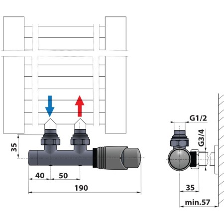 Bruckner Wicher zestaw przyłączeniowy termostatyczny zespolony 50mm Twins chrom 600.311.1