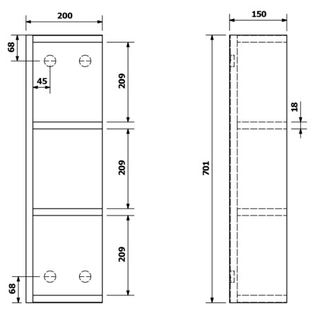 Sapho RIWA regał 20x70x15cm lewa/prawa dąb Alabama RIW250-0022