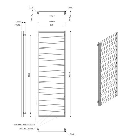 Sapho ZIG grzejnik 600x1810 mm czarny mat ZG619B