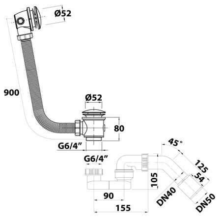 Bruckner Zestaw odpływowy z syfonem klik-klak L-900mm DN40/50 ABS/chrom 164.391.1