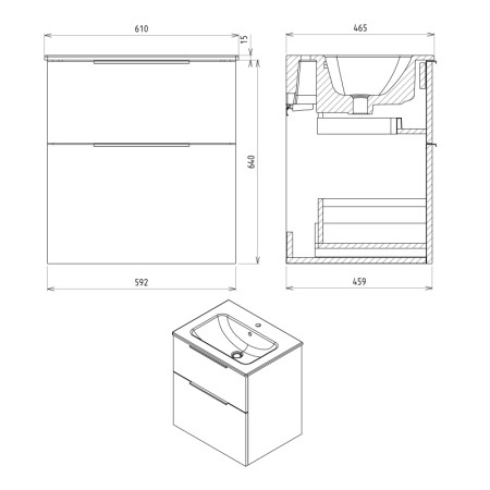 Sapho CIRASA szafka pod umywalkę 592x64x46cm dąb srebrny CR601-1111