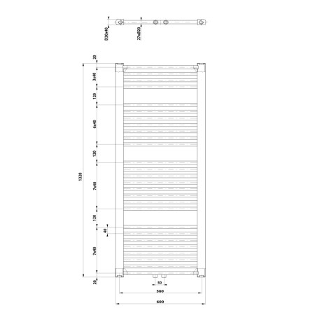 Aqualine DIRECT grzejnik łazienkowy 600x1320 mm podączenie środkowe biały ELM36T