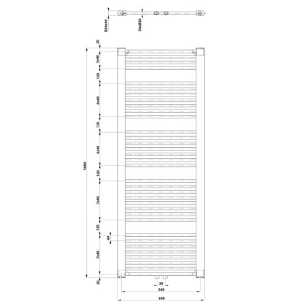 Aqualine DIRECT grzejnik łazienkowy 600x1680 mm podłączenie środkowe biały ELM66T