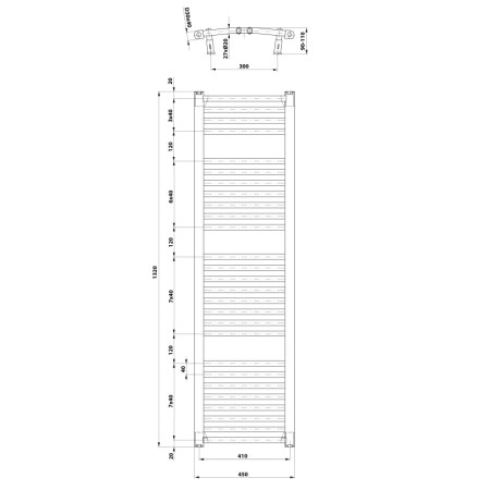 Aqualine ORBIT grzejnik z podłączeniem bocznym 450x1320 mm biały ILO34T