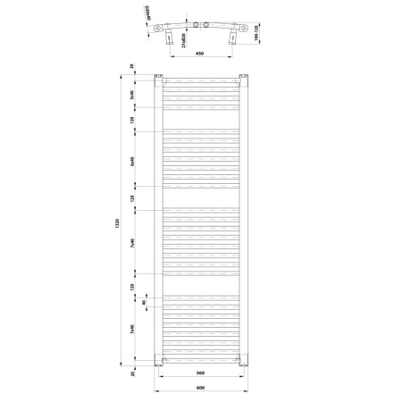 Aqualine ORBIT grzejnik z podłączeniem bocznym 600x1320 mm biały ILO36T