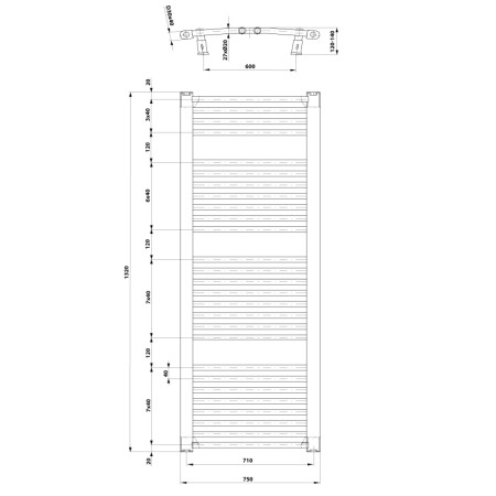 Aqualine ORBIT grzejnik z podłączeniem bocznym 750x1320 mm biały ILO37T