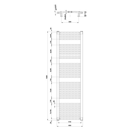 Aqualine ORBIT grzejnik z podłączeniem bocznym 450x1680 mm biały ILO64T