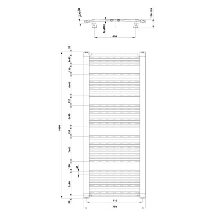 Aqualine ORBIT grzejnik z podłączeniem bocznym 750x1680 mm biały ILO67T