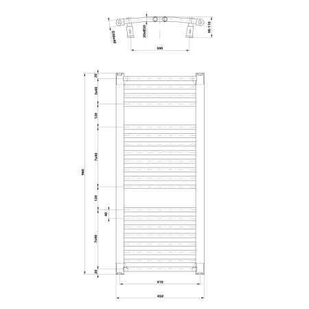 Aqualine ORBIT grzejnik z podłączeniem bocznym 450x960 mm biały ILO94T