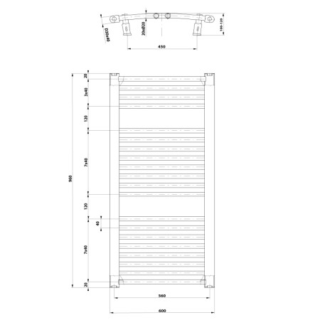 Aqualine ORBIT grzejnik z podłączeniem bocznym 600x960 mm biały ILO96T