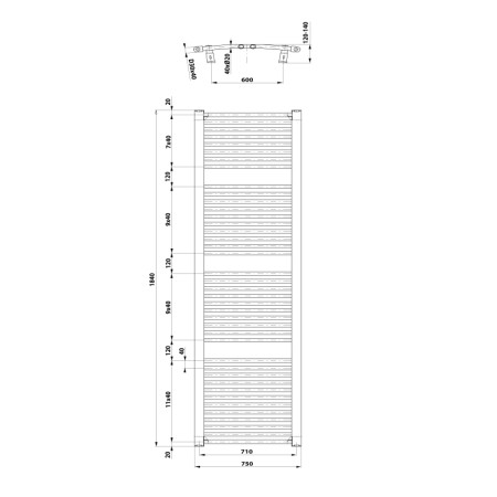 Aqualine ORBIT grzejnik z podłączeniem bocznym 750x1850 mm biały ILO87T