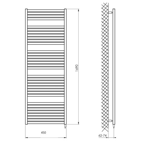 Aqualine TONDI-E grzejnik elektryczny 450x1690 mm 600 W czarny mat DE446T