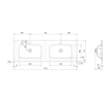 Sapho TREOS umywalka podwójna 151.6x513 cm Rockstone biały mat TS152-0101