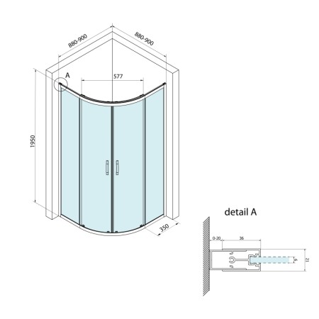 Bruckner BORG kabina prysznicowa półokrągła 900x900x1950 mm R550 szkło czyste 751.090.1