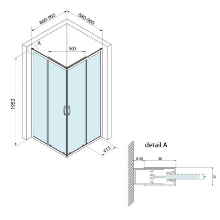 Bruckner BORG kabina prysznicowa 900x900x1950 mm wejście z rogu szkło czyste 751.190.1