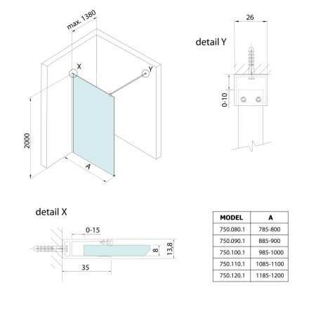 Bruckner SPITZA kabina prysznicowa WALK-IN 1200mm 750.120.1