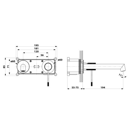 Sapho SOLARIS bateria umywalkowa dwuelementowa ścienna chrom/czarny mat WD008CB