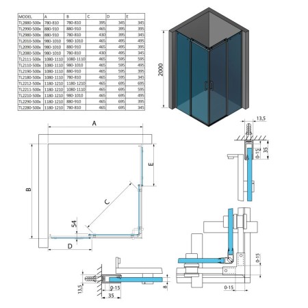 Polysan THRON LINE SQUARE kabina prysznicowa prostokątna 1100x800mm rolki kanciaste wejście z rogu TL2180-5002