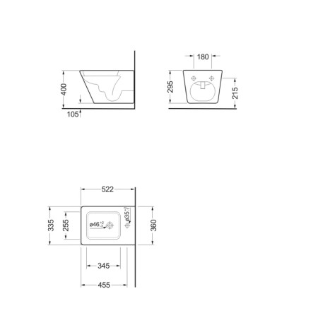 Sapho PORTO bidet wiszący 36x52cm biały PZ4015