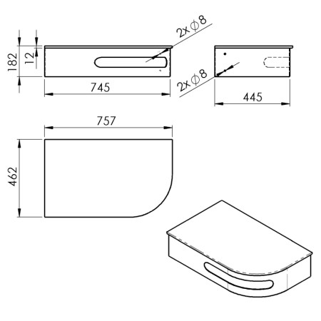 Sapho PULSE zestaw konsola blat 755x455mm umywalka stal nierdzewna mat lewy BM750-0101-01