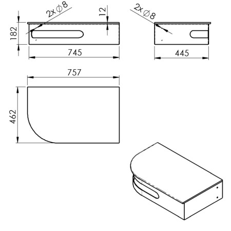 Sapho PULSE zestaw konsola blat 755x455mm umywalka stal nierdzewna mat prawy BM760-0101-01