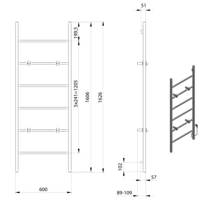 Sapho BARBO elektryczna suszarka na ręczniki kwadratowa 600x1600mm 160 W czarny mat BB906