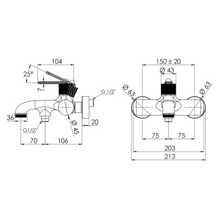 Sapho BEBÉ bateria wannowa ścienna chrom BB010