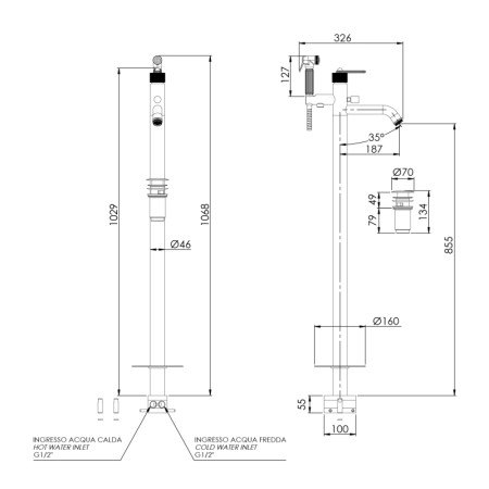 Sapho BEBÉ bateria wannowa wolnostojąca chrom BB021