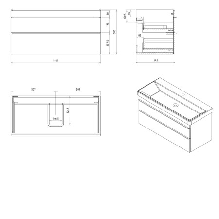 Sapho SITIA szafka umywalkowa 1014x50x442cm 2 szuflady biały mat SI105-3131
