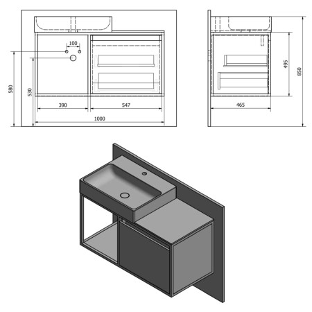 Sapho SKARA szafka pod umywalkę 100x49.5x46.5cm czarny mat/biały mat CG004-3131