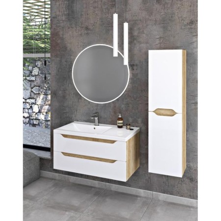 Sapho WAVE szafka umywalkowa 897x45x478cm lewa biała/dąb Alabama WA092-3022