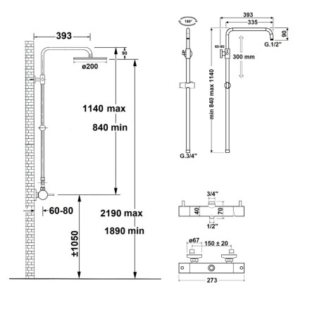 Sapho MIA zestaw prysznicowy z baterią dźwigniową czarny mat MA139B