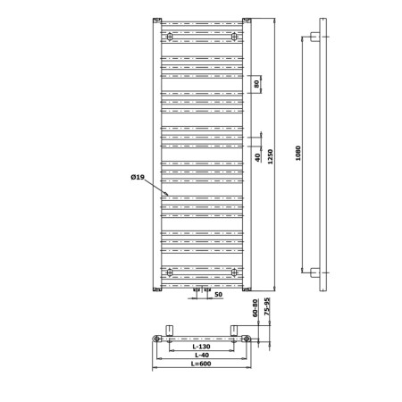 Bruckner ALBRECHT grzejnik 600x1250 mm podłączenie środkowe czarny mat 600.117.6