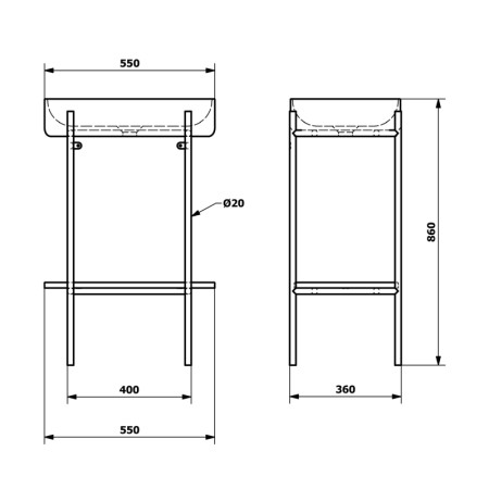 Sapho PUNO konsola z umywalką 550x860x360mm czarny SKA570-2-01