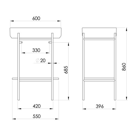 Sapho PUNO konsola z umywalką 600x860x396mm złoty mat SKA590-5-01